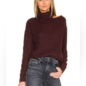 John + Jenn Revolve Baird  in Raisin Chunky Knit Cowl Neck Sweater – Size Medium